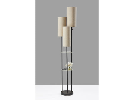 Adesso Trio 68" Matte Black Floor Lamp with Three Cylindrical Light Brown Shades