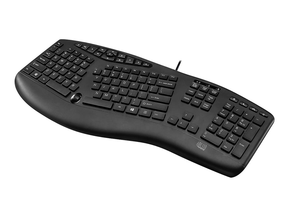 Adesso Tru-Form Media Ergonomic Keyboard, Black