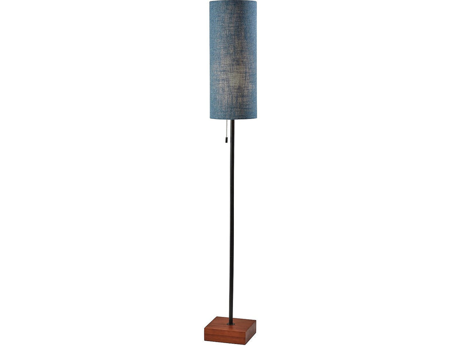 Adesso Trudy 62" Walnut Floor Lamp with Blue Drum Shade