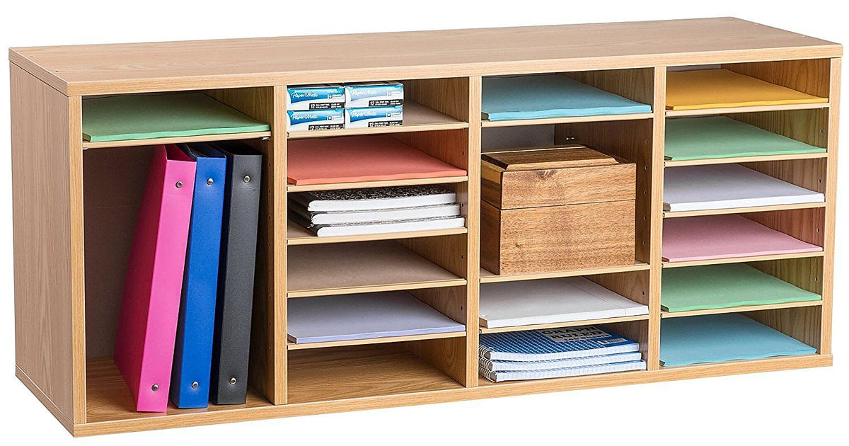 AdirOffice 24-Compartment Literature Organizer, 11.8" x 39.3", Oak