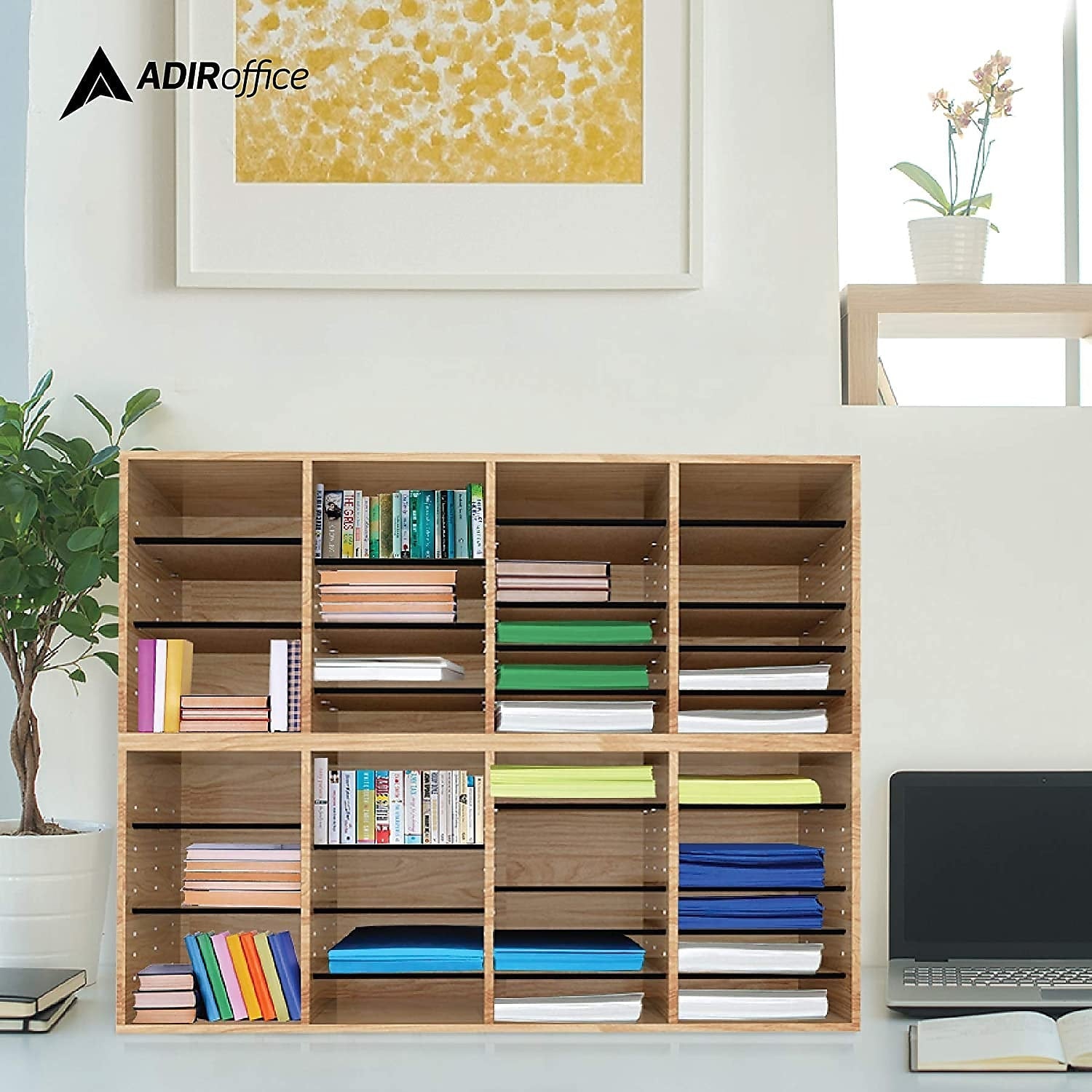 AdirOffice 24-Compartment Literature Organizer, 11.8" x 39.3", Oak