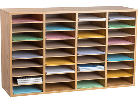 AdirOffice 500 Series 36-Compartment Literature Organizers, 39.3" x 11.8", Medium Oak