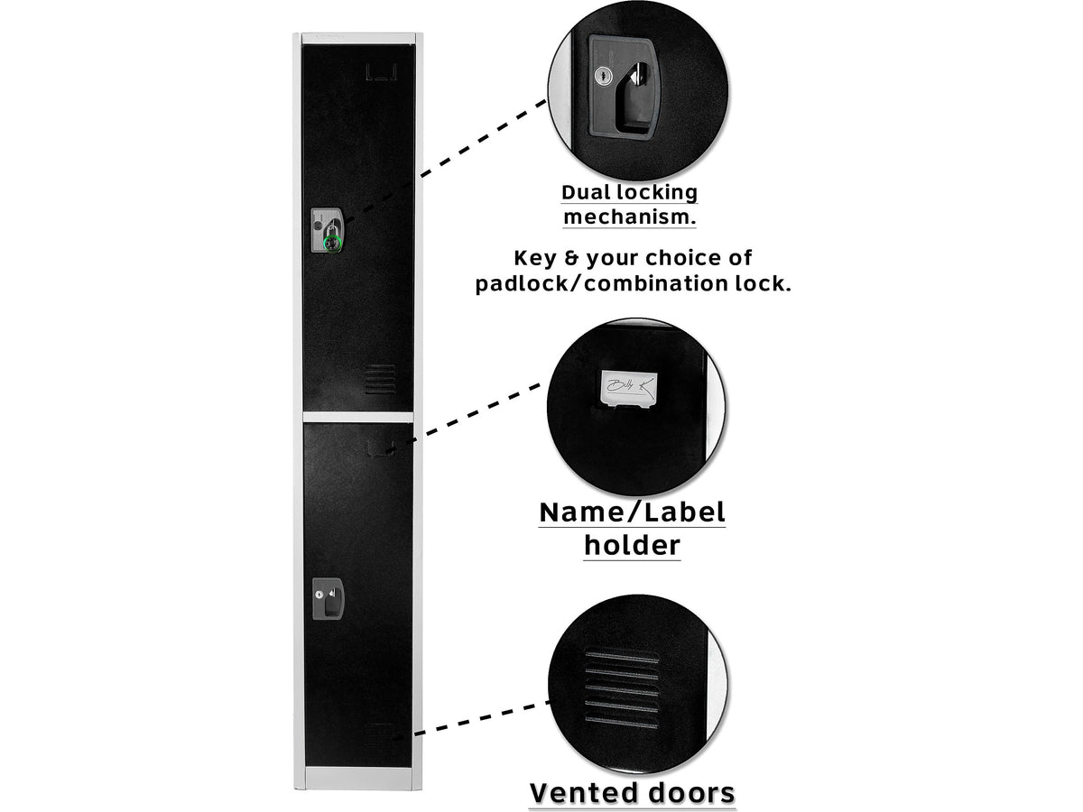 AdirOffice 72'' 2-Tier Key Lock Black Steel Storage Locker