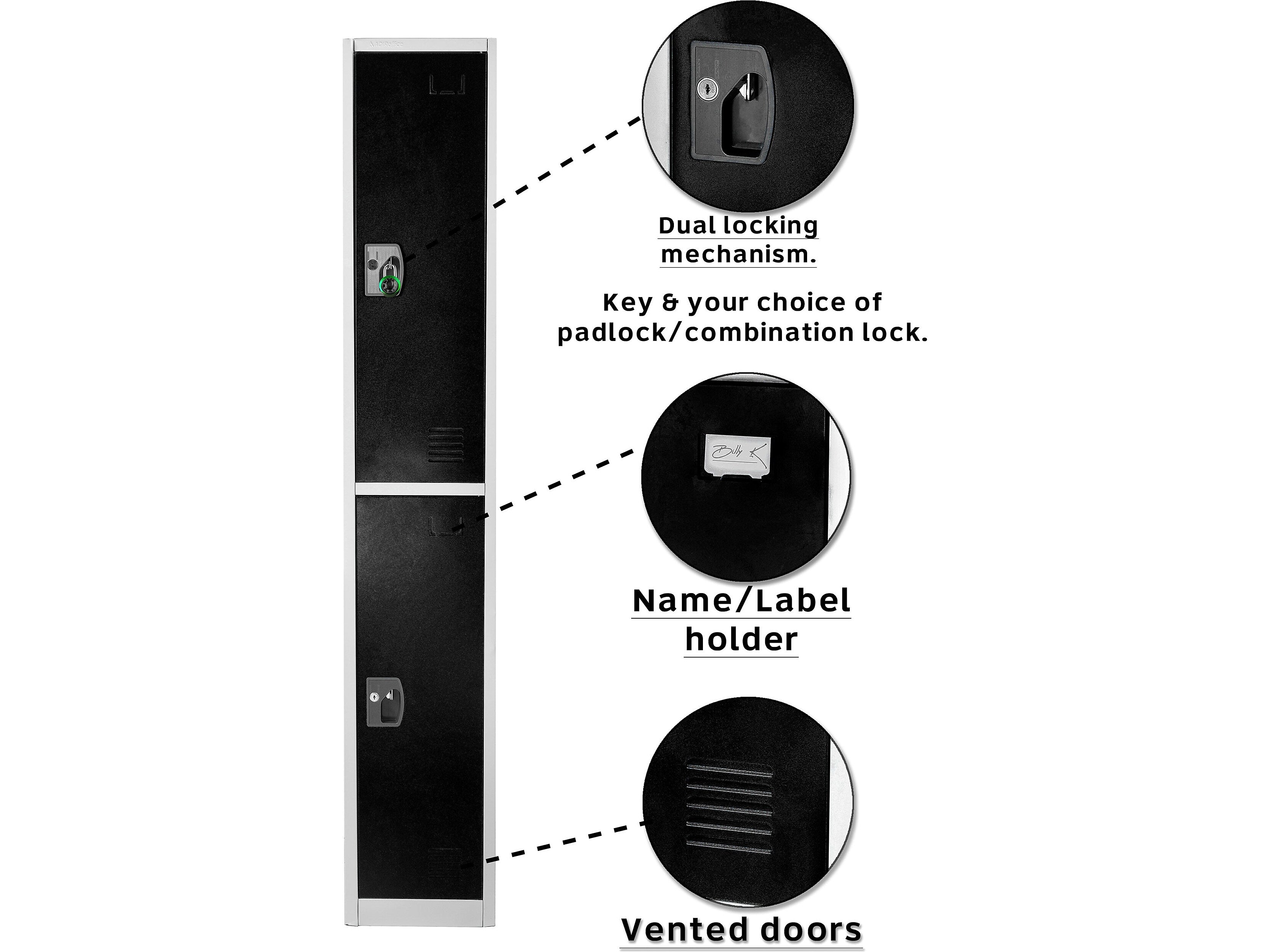 AdirOffice 72'' 2-Tier Key Lock Black Steel Storage Locker