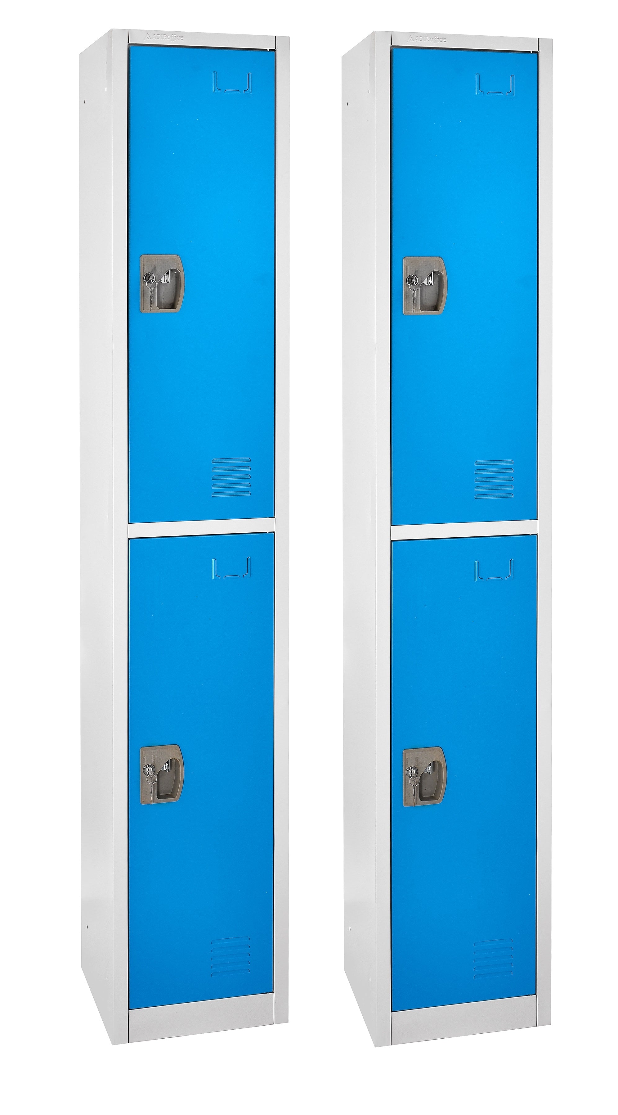 AdirOffice 72'' 2-Tier Key Lock Blue Steel Storage Locker, 2/Pack