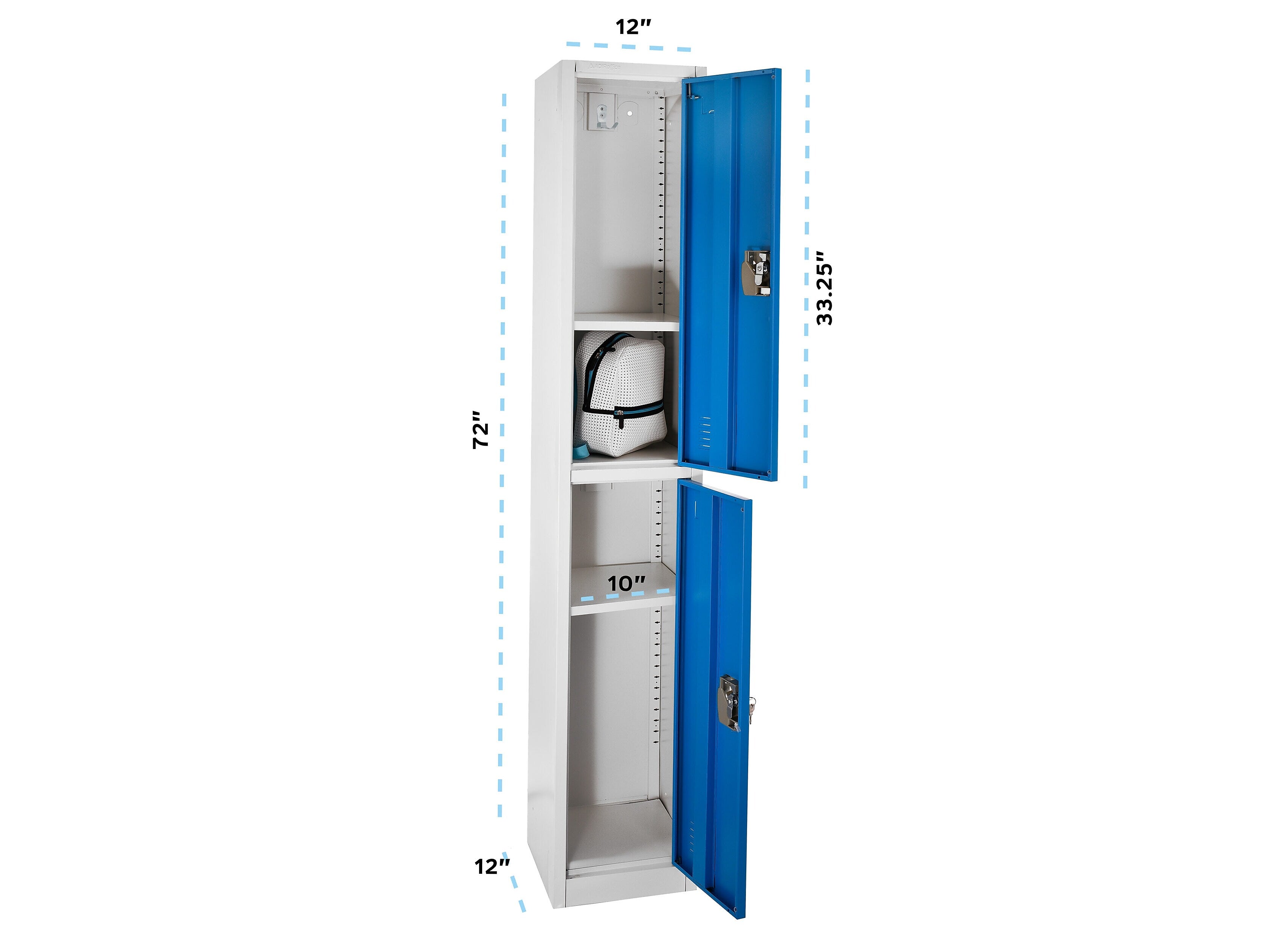 AdirOffice 72'' 2-Tier Key Lock Blue Steel Storage Locker, 2/Pack