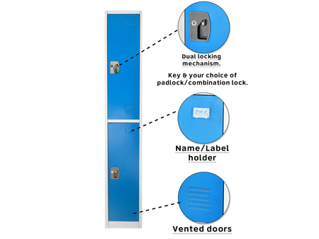 AdirOffice 72'' 2-Tier Key Lock Blue Steel Storage Locker, 2/Pack