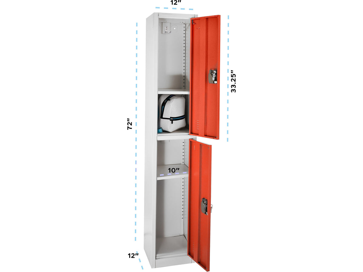 AdirOffice 72'' 2-Tier Key Lock Red Steel Storage Locker