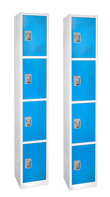 AdirOffice 72'' 4-Tier Key Lock Blue Steel Storage Locker, 2/Pack