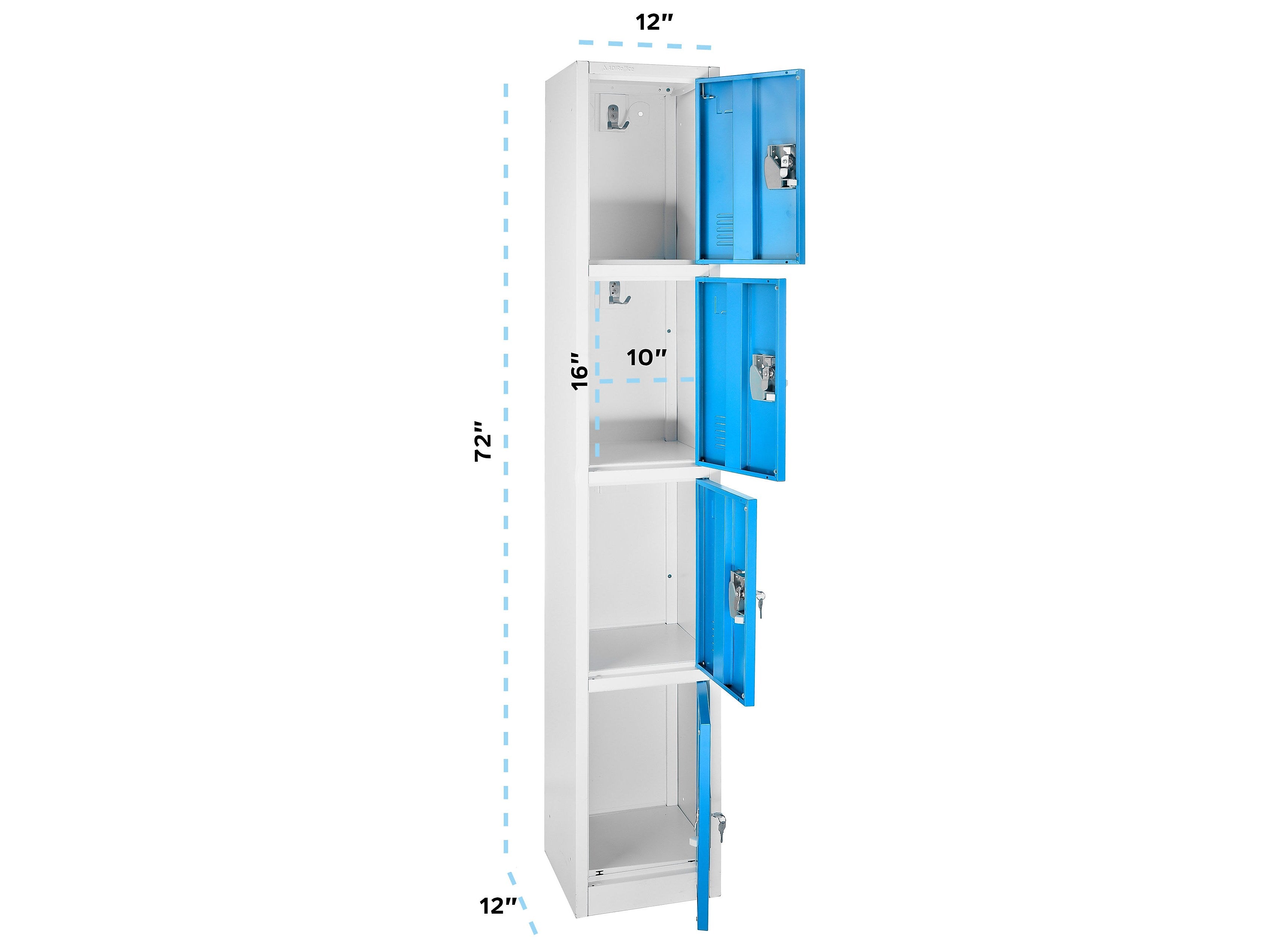 AdirOffice 72'' 4-Tier Key Lock Blue Steel Storage Locker, 2/Pack