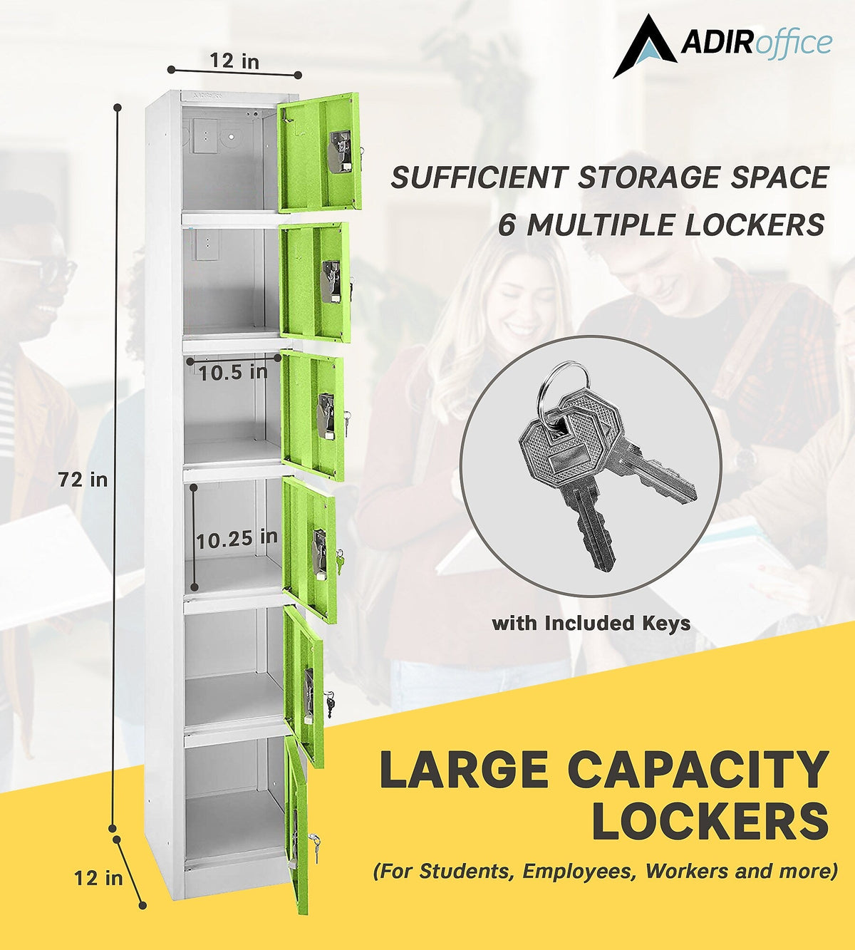 AdirOffice 72'' 6-Tier Key Lock Green Steel Storage Locker