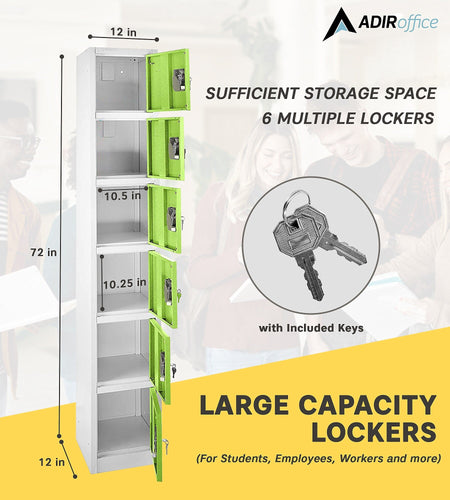 AdirOffice 72'' 6-Tier Key Lock Green Steel Storage Locker