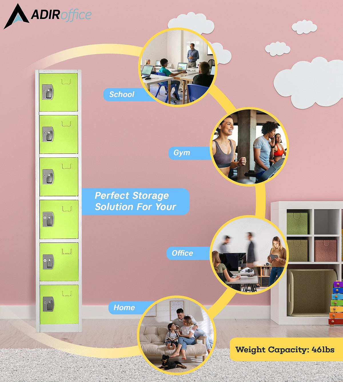 AdirOffice 72'' 6-Tier Key Lock Green Steel Storage Locker