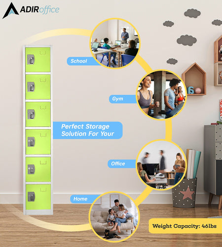 AdirOffice 72'' 6-Tier Key Lock Green Steel Storage Locker