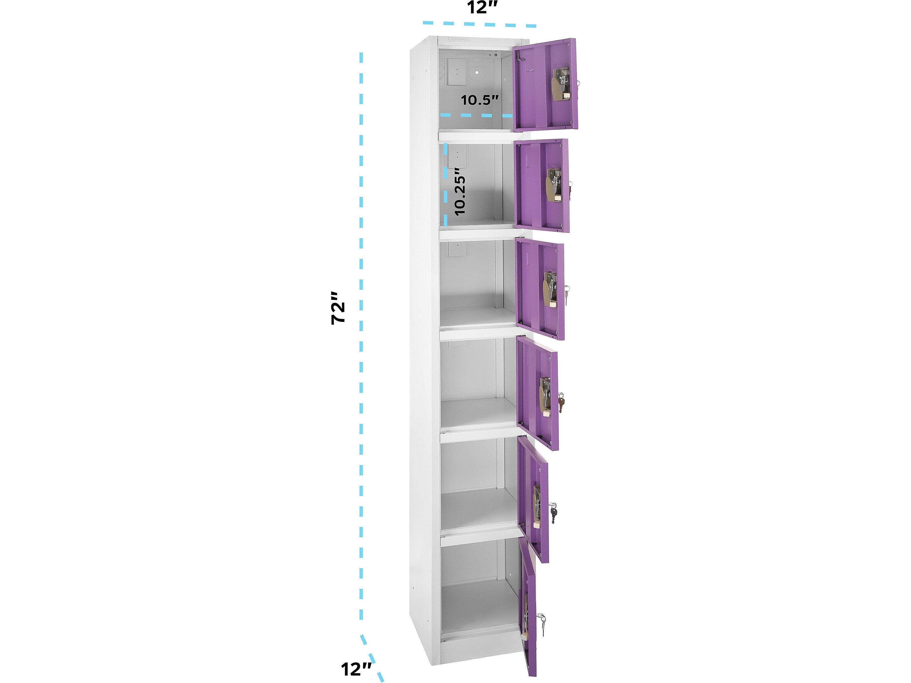 AdirOffice 72'' 6-Tier Key Lock Purple Steel Storage Locker, 2/Pack