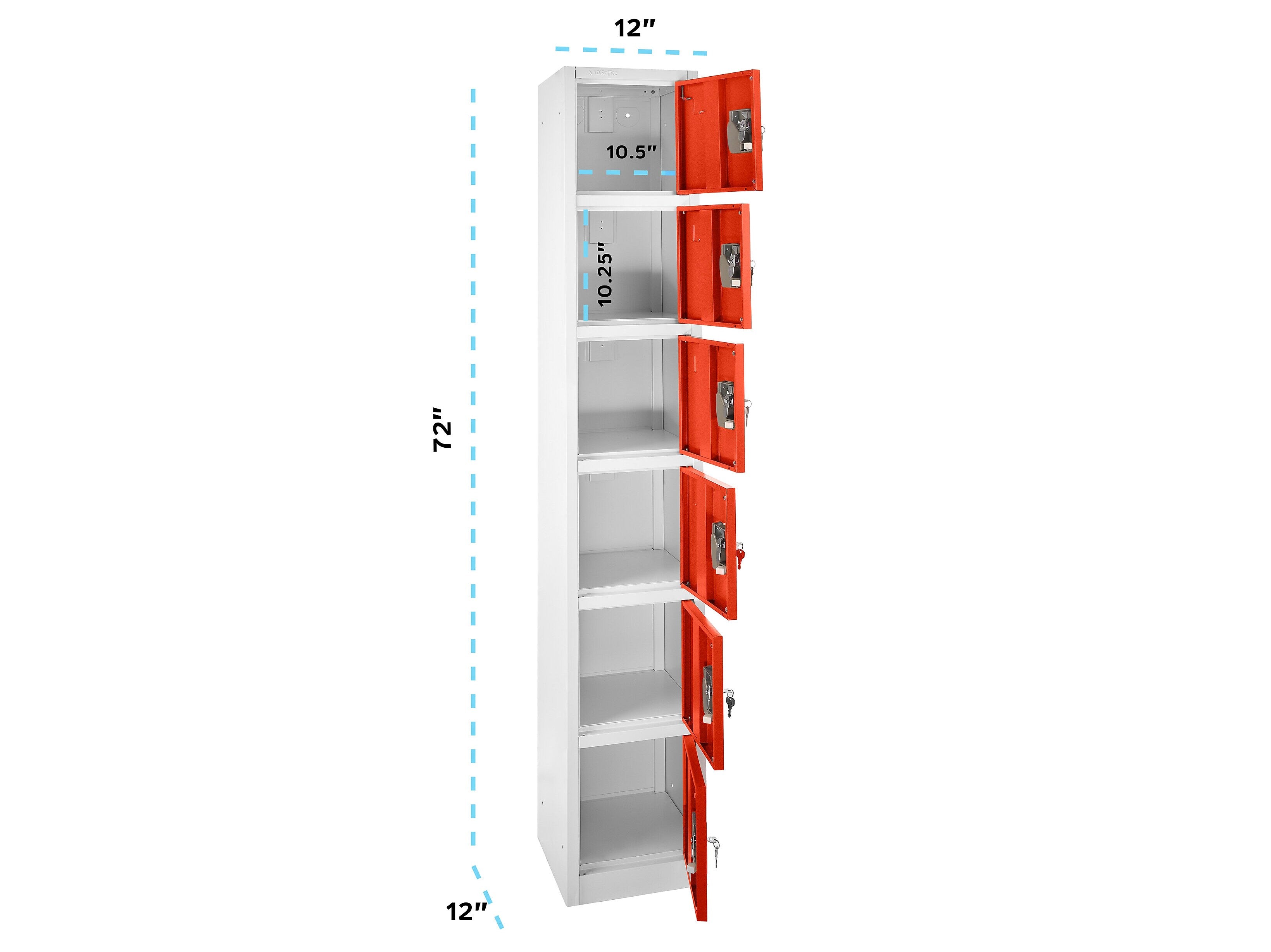 AdirOffice 72'' 6-Tier Key Lock Red Steel Storage Locker, 4/Pack