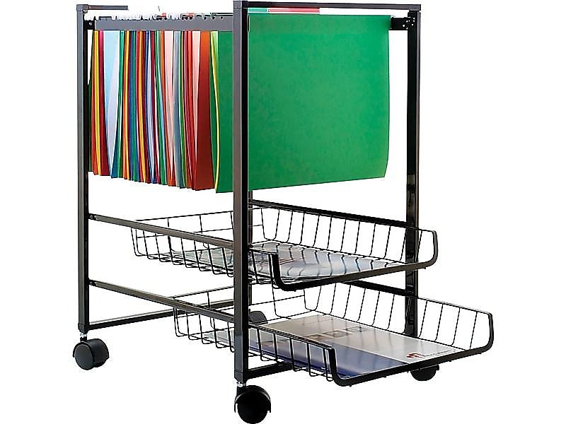 Advantus 2-Shelf Metal Mobile File Cart with Lockable Wheels, Black