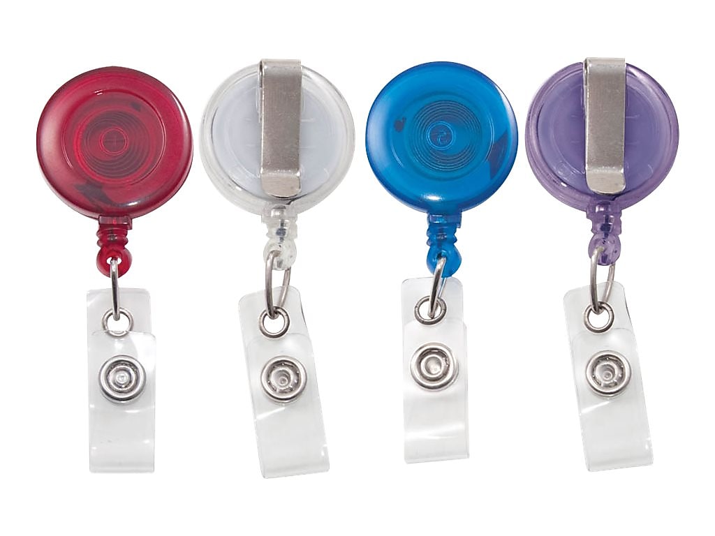 Advantus Badge Reels, Translucent Assorted Colors, 4/Pack