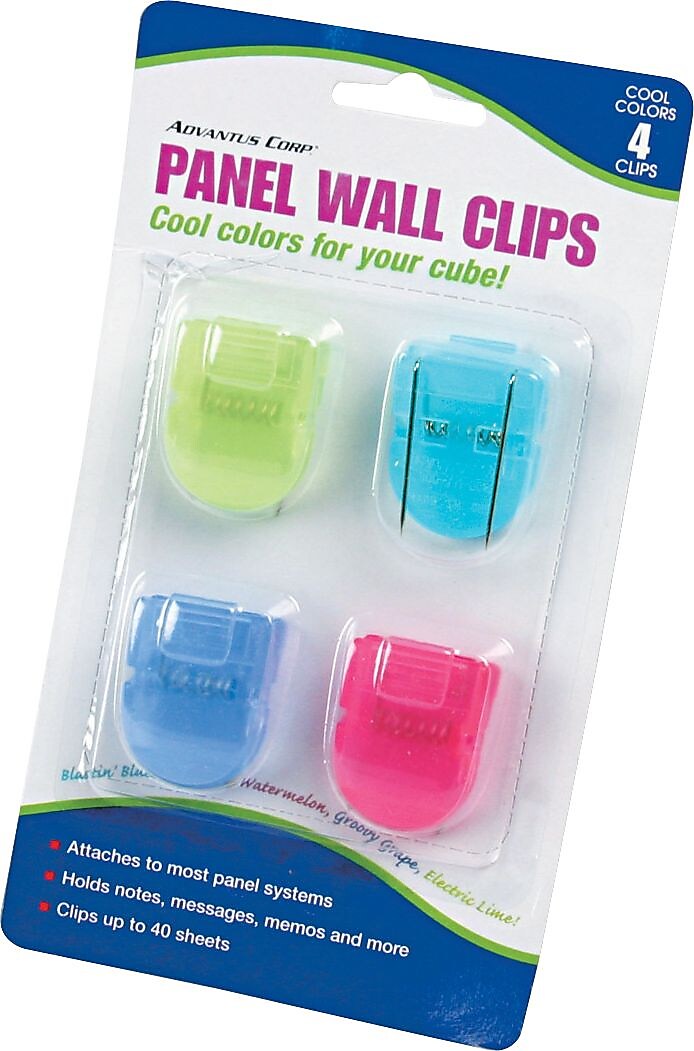 Advantus Cubicle Clips, Assorted Cool Colors, 4/Pack