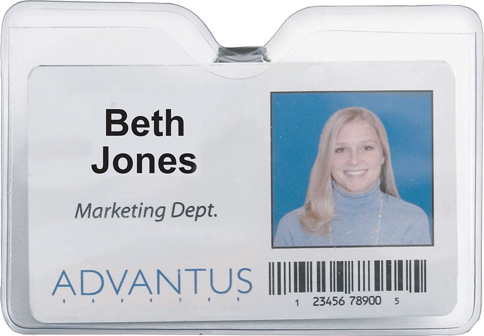 Advantus ID Badge Holder - Horizontal with Clip, 4" x 3" Insert Size, 50/Pack