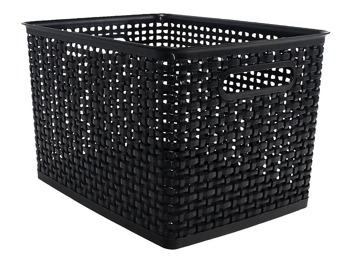 Advantus Large Weave Plastic Bin, Black, Each