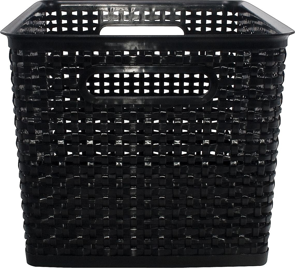 Advantus Large Weave Plastic Bin, Black, Each