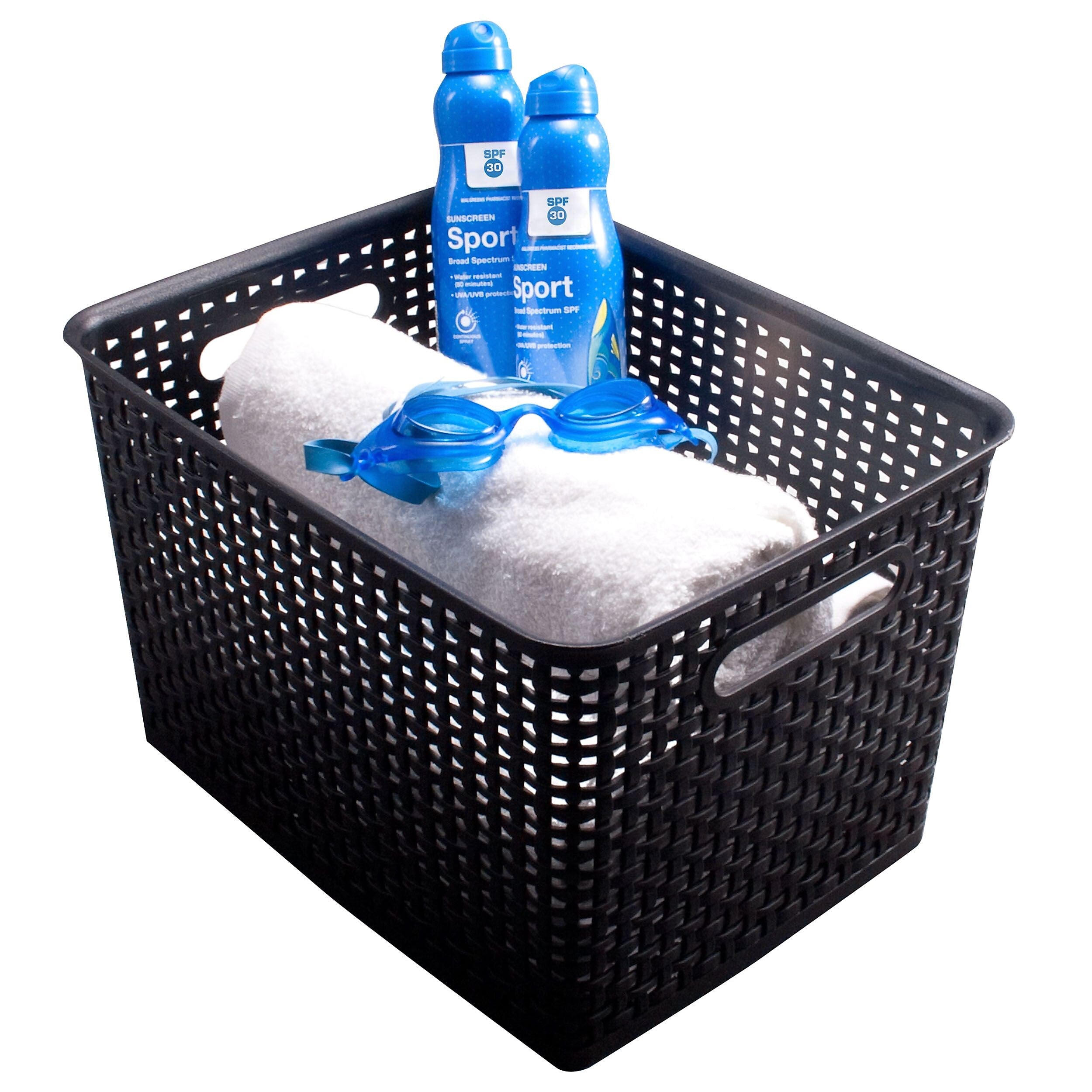 Advantus Large Weave Plastic Bin, Black, Each