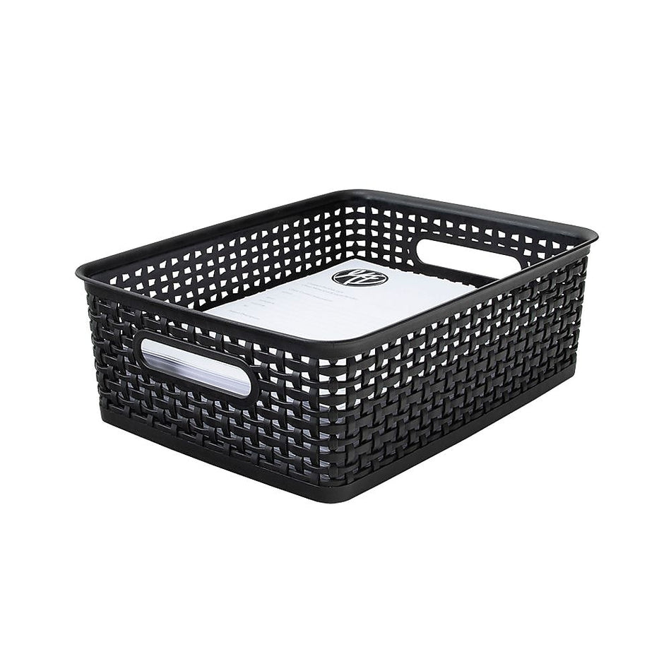 Advantus Medium Weave Plastic Bin, Black, Each