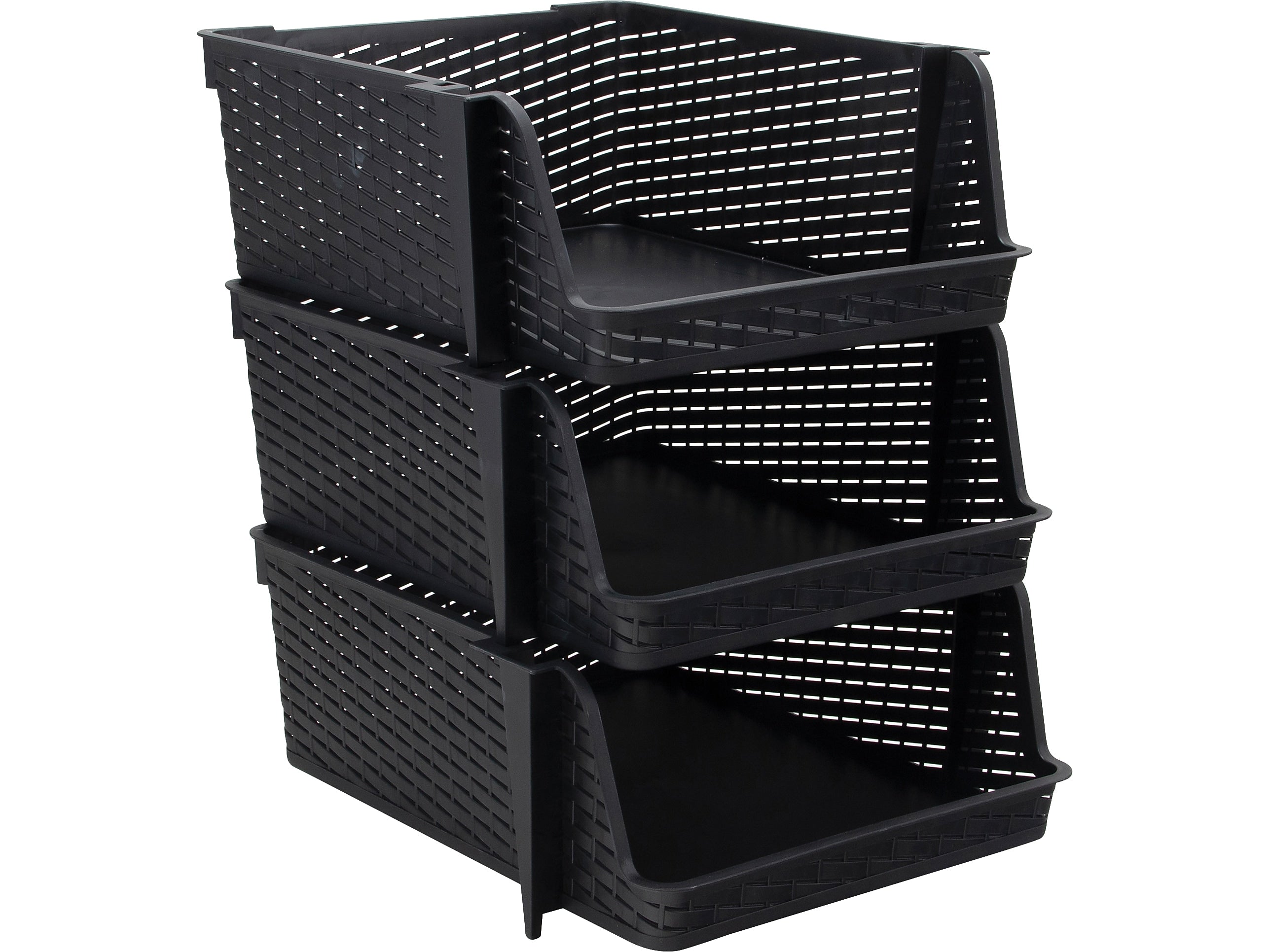 Advantus Nest and Stack Open Lid Storage Bin, Black, 3/Pack