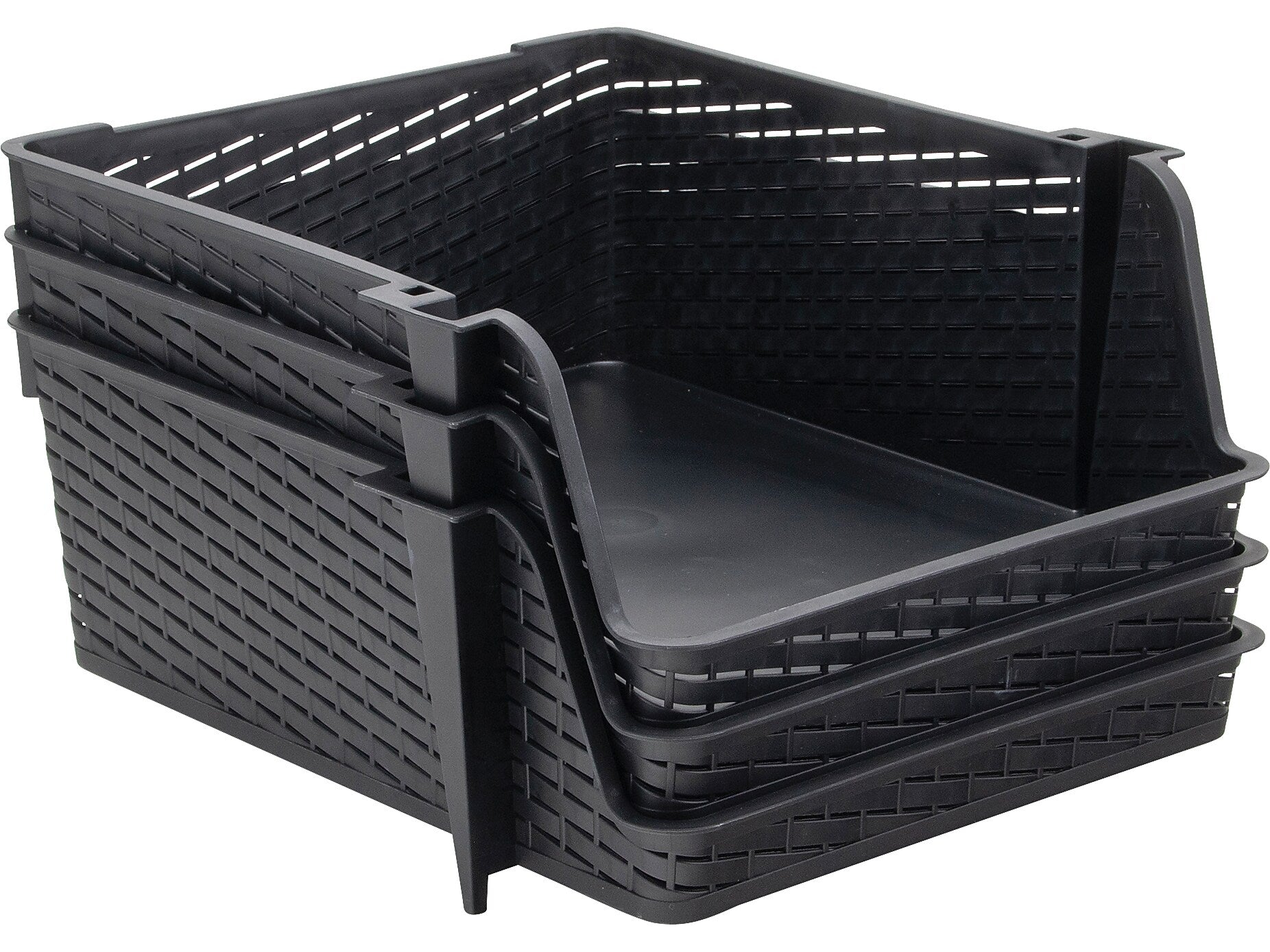 Advantus Nest and Stack Open Lid Storage Bin, Black, 3/Pack