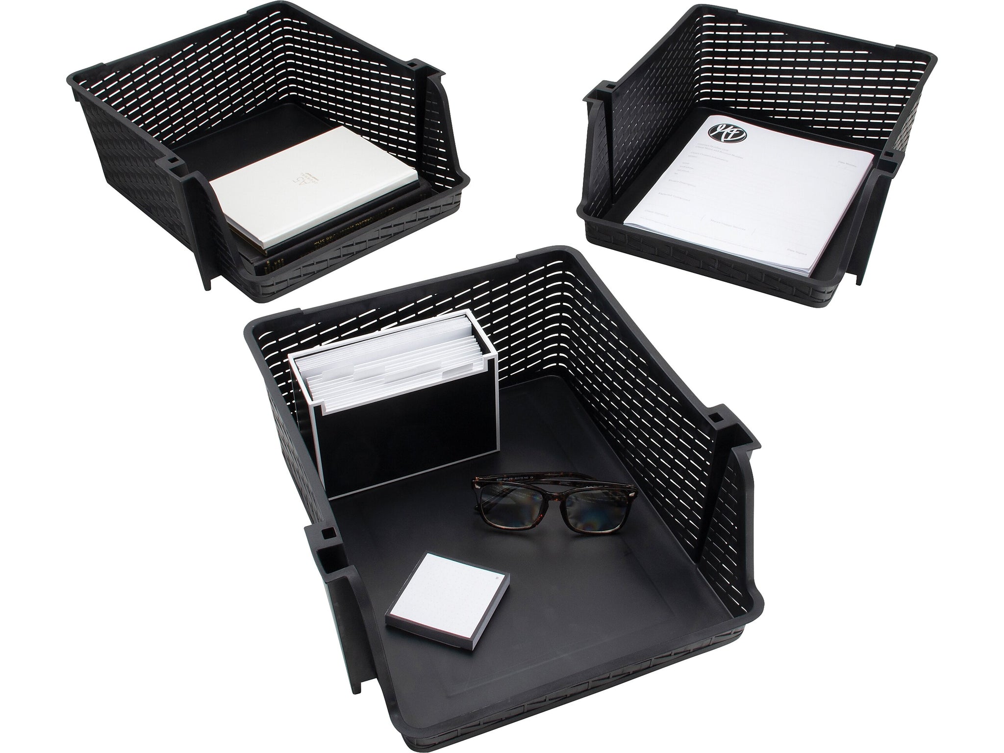 Advantus Nest and Stack Open Lid Storage Bin, Black, 3/Pack