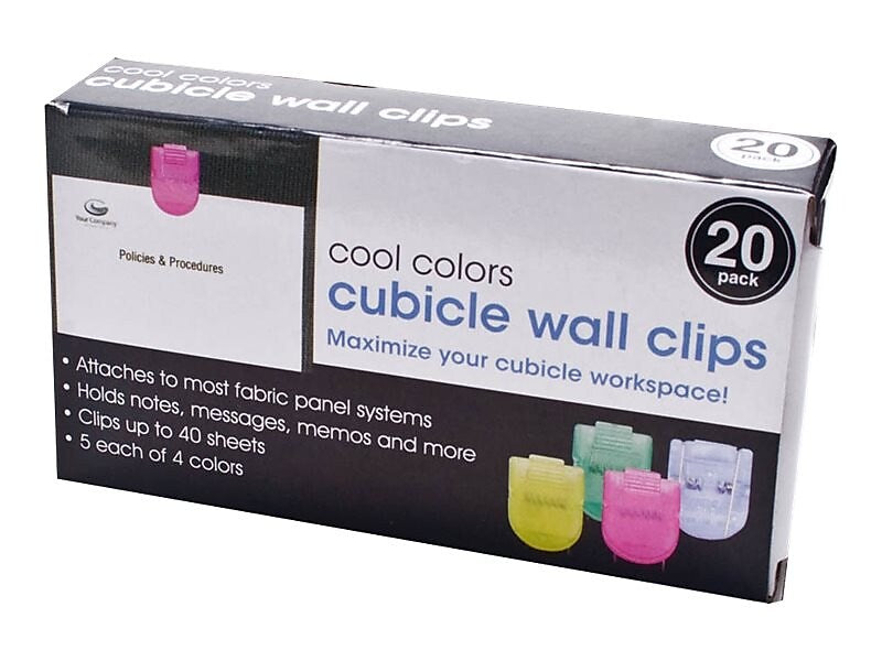 Advantus Panel Wall Cubicle Clips, Assorted Cool Colors, 20/Box