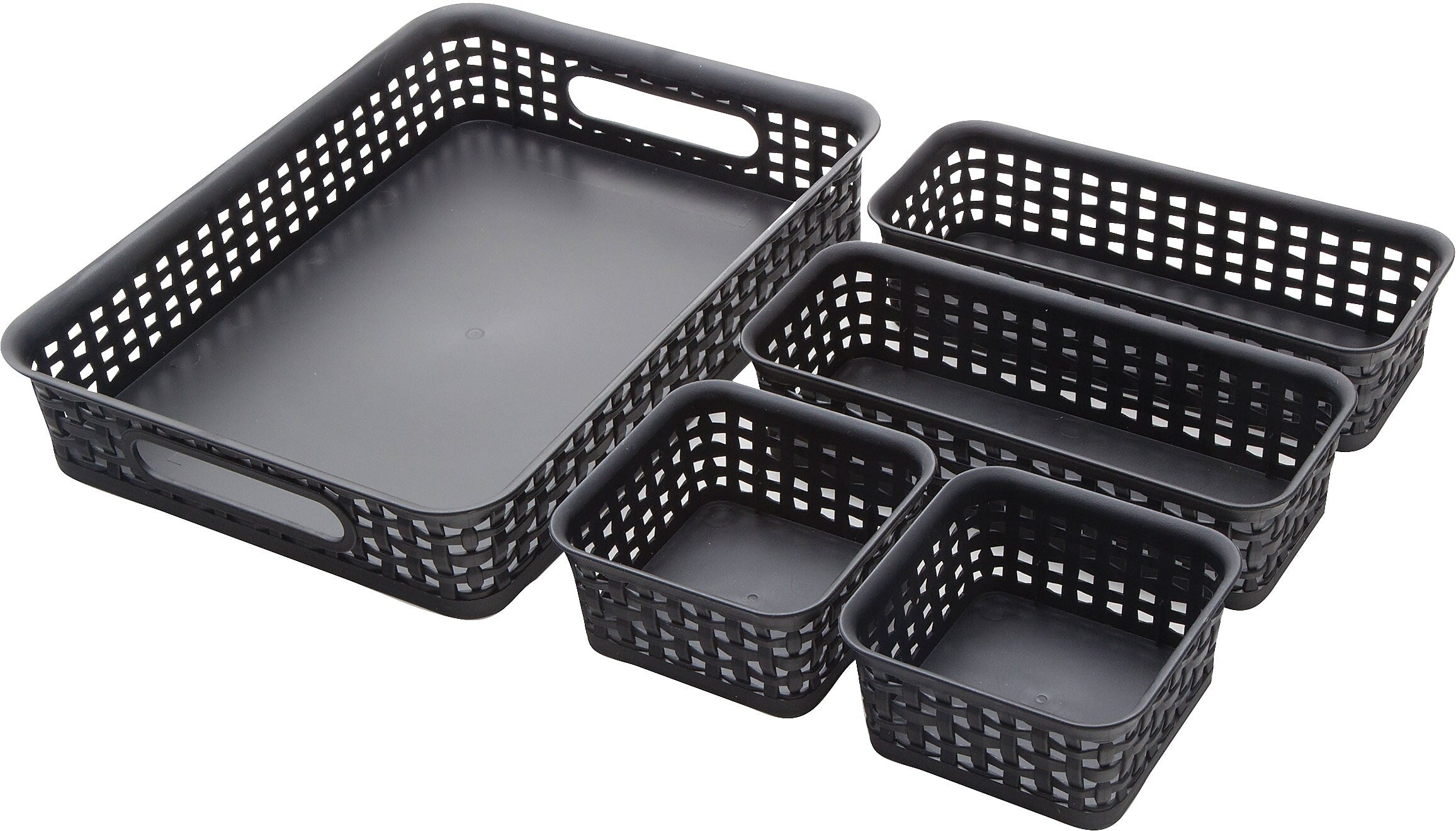Advantus Plastic Weave Bins, Black, 5/Pack
