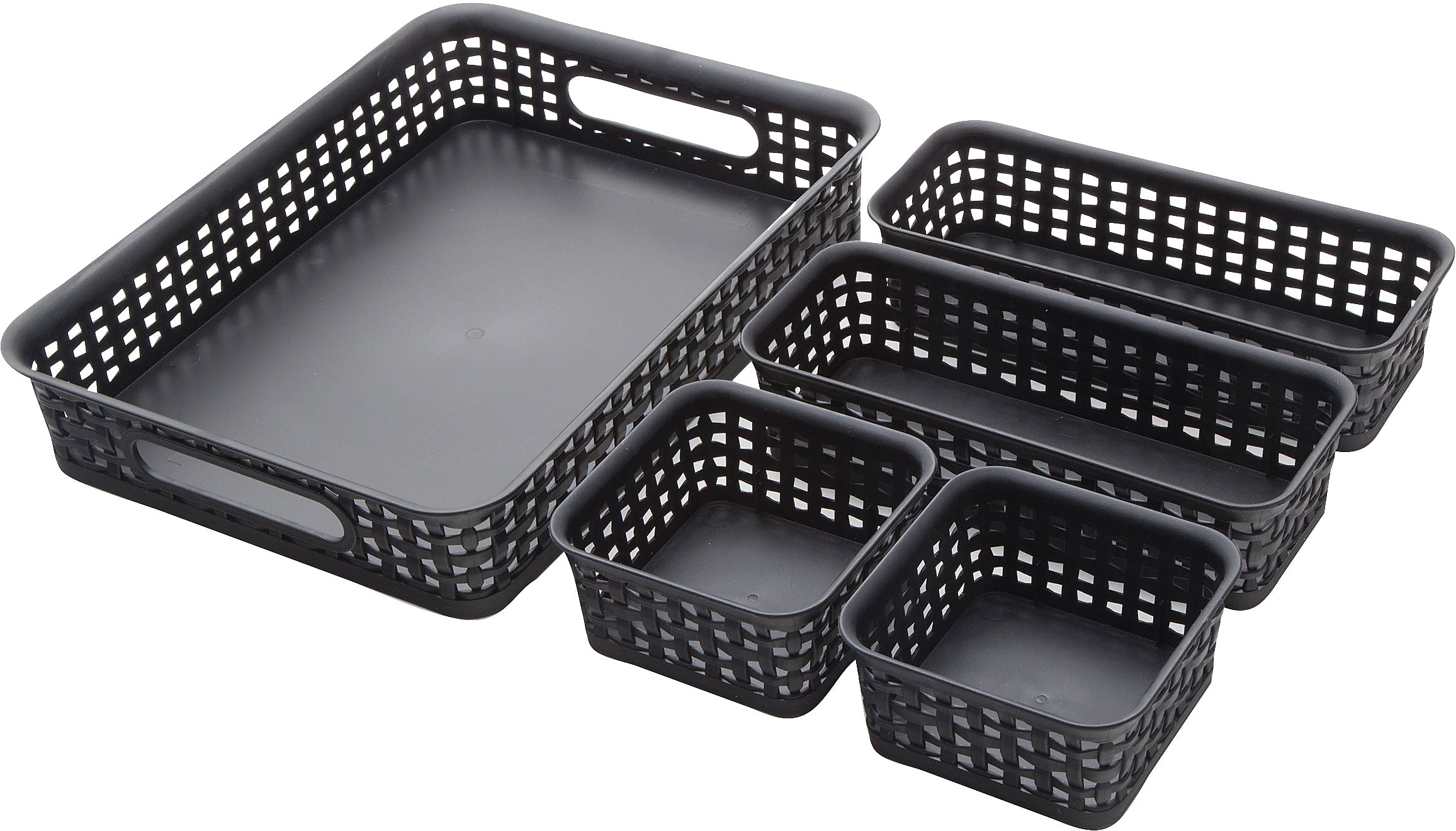 Advantus Plastic Weave Bins, Black, 5/Pack