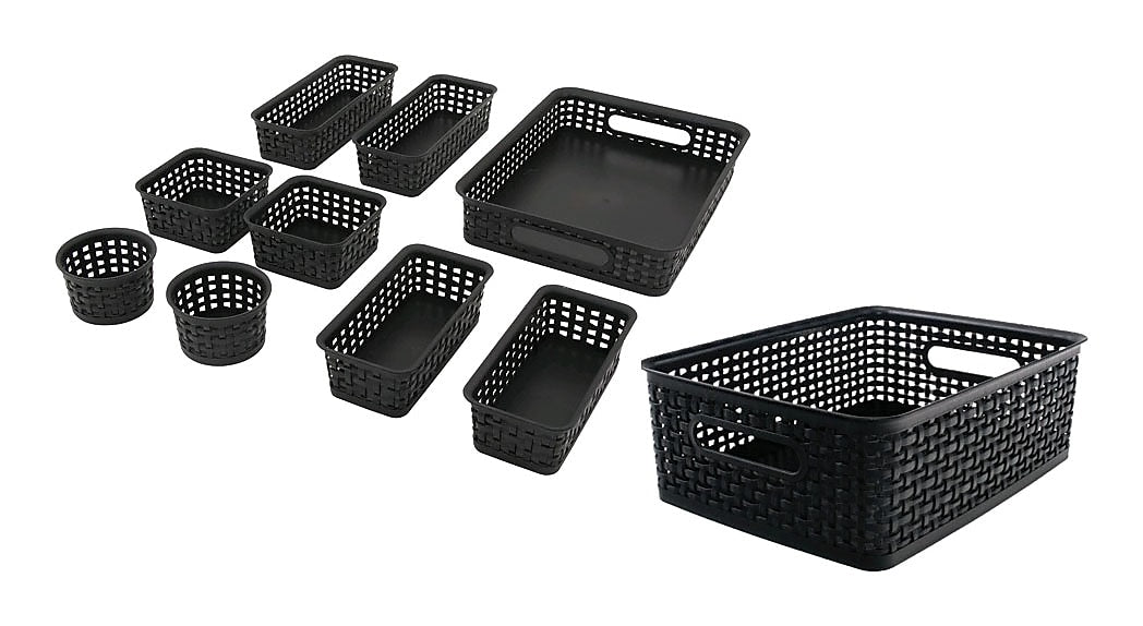 Advantus Plastic Weave Bins Plastic Bins, Black, 10/Pack