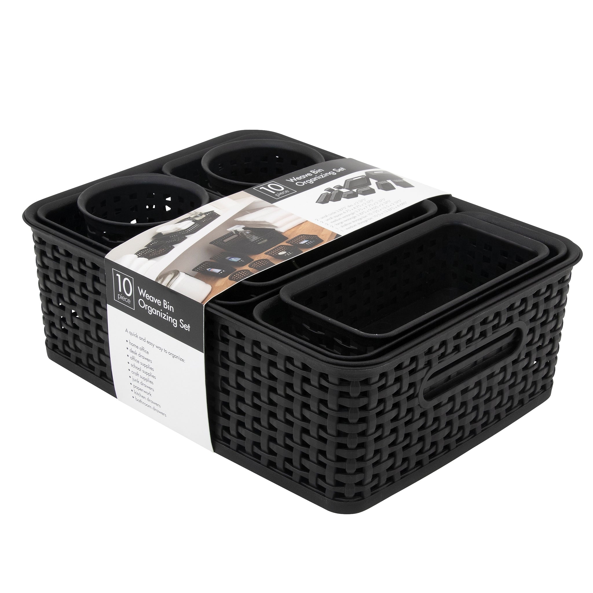 Advantus Plastic Weave Bins Plastic Bins, Black, 10/Pack