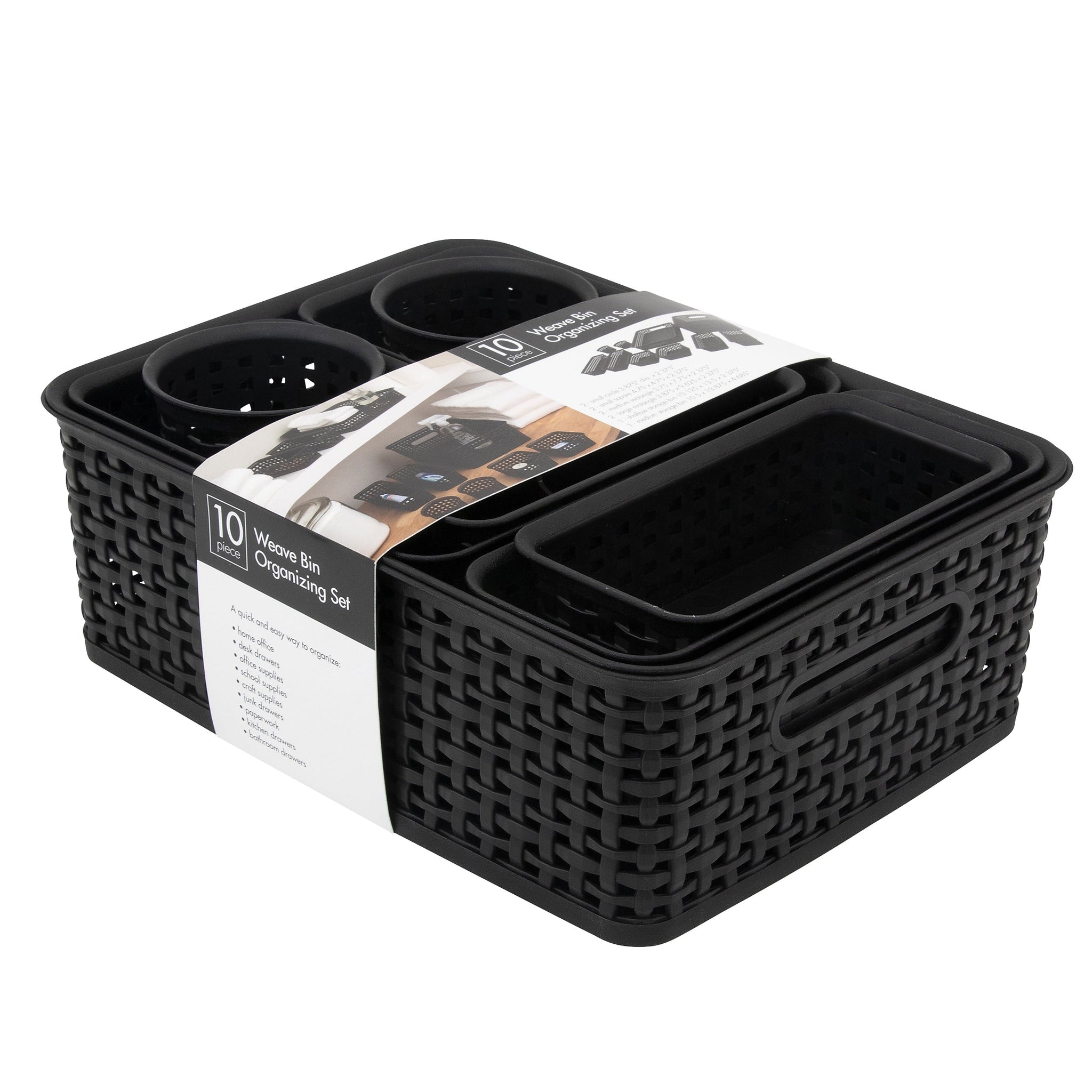 Advantus Plastic Weave Bins Plastic Bins, Black, 10/Pack