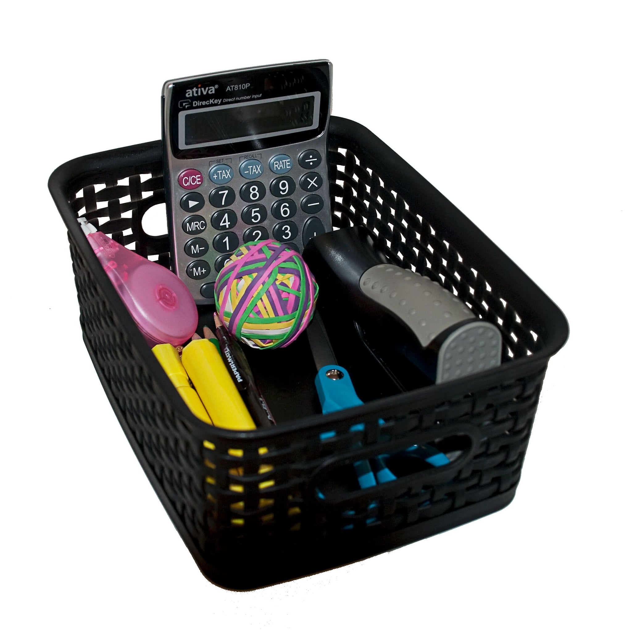 Advantus Small Weave Plastic Bin, Black, Each