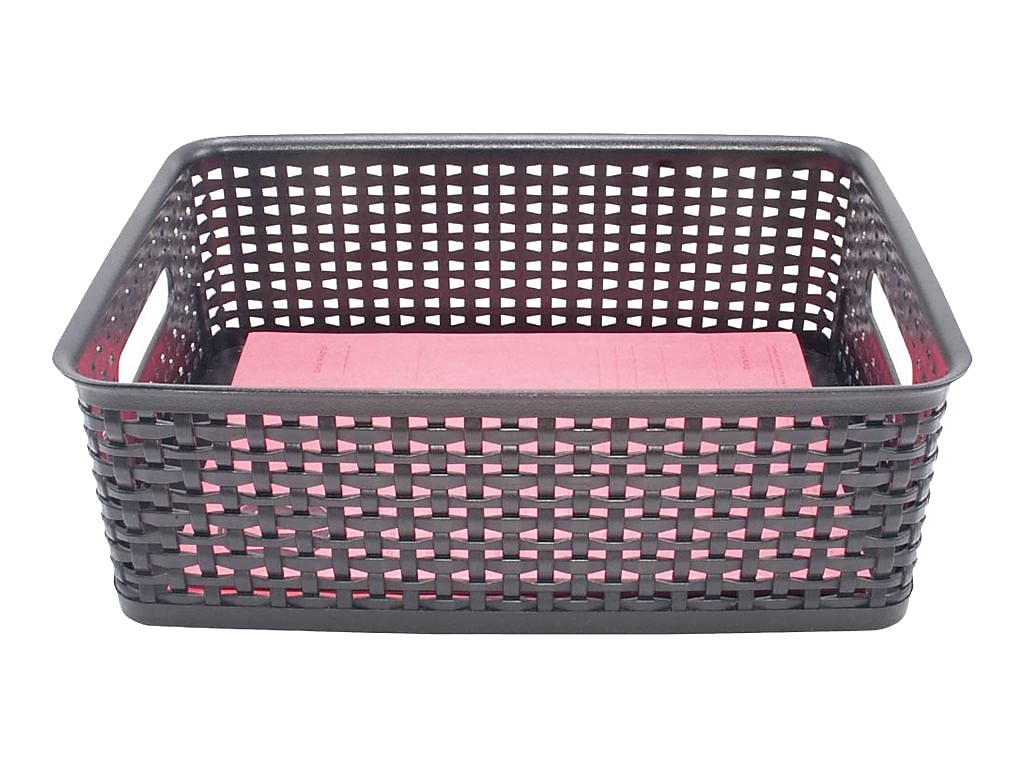 Advantus Weave Plastic Bin, Black, 2/Pack