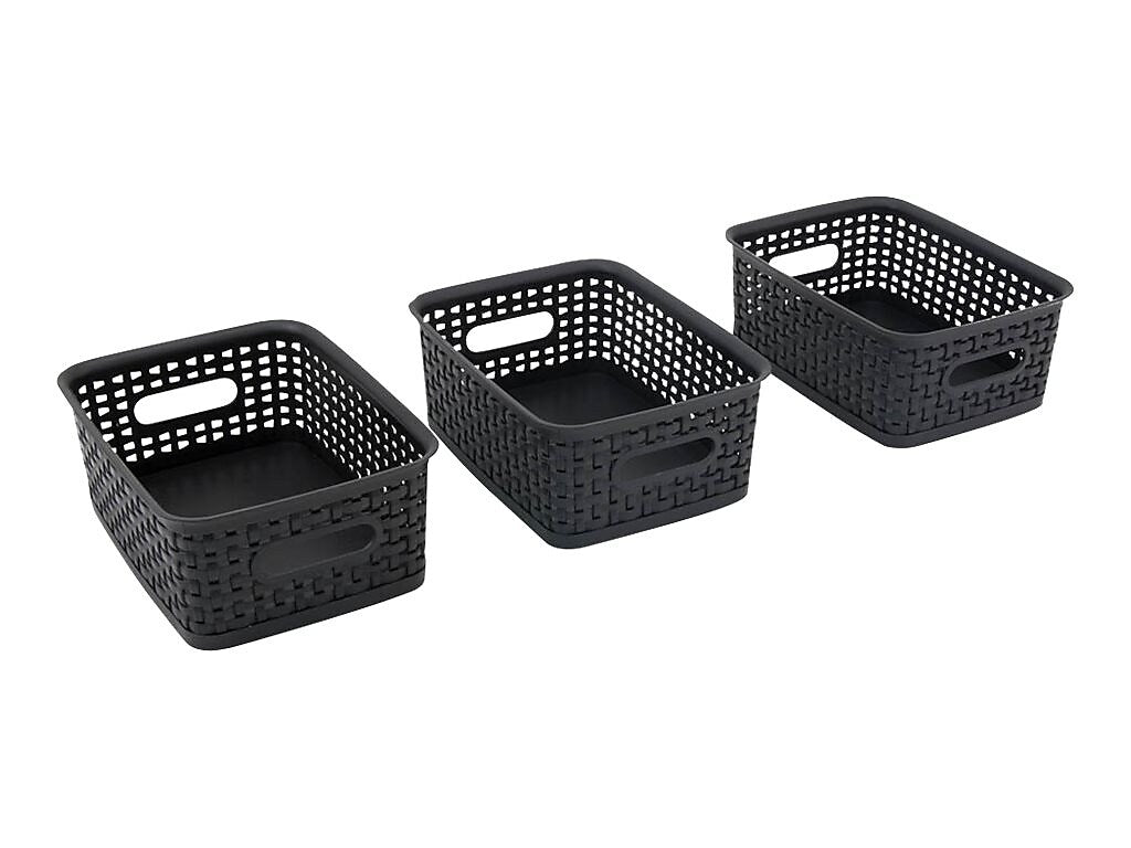 Advantus Weave Plastic Bins, Black, 3/Pack