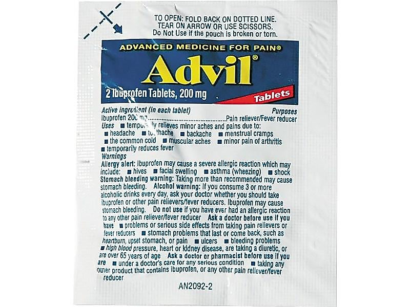 Advil 200mg Ibuprofen Pain Reliever Tablet, 2/Packet, 30 Packets/Box