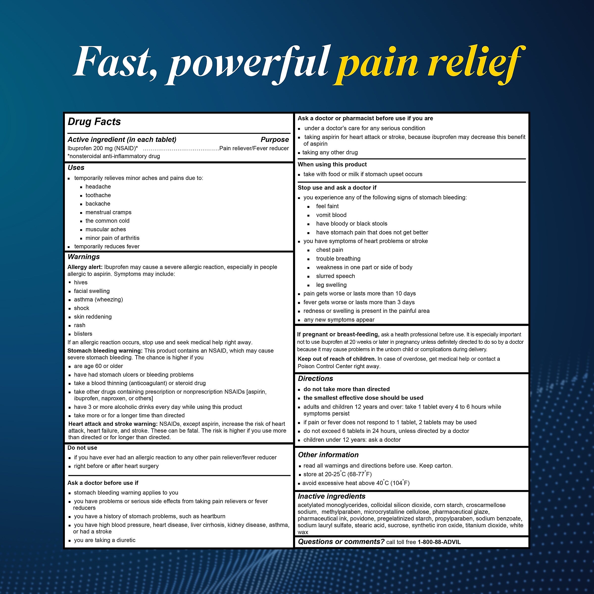 Advil Ibuprofen Pain Reliever/Fever Reducer, 200mg, 100/Box