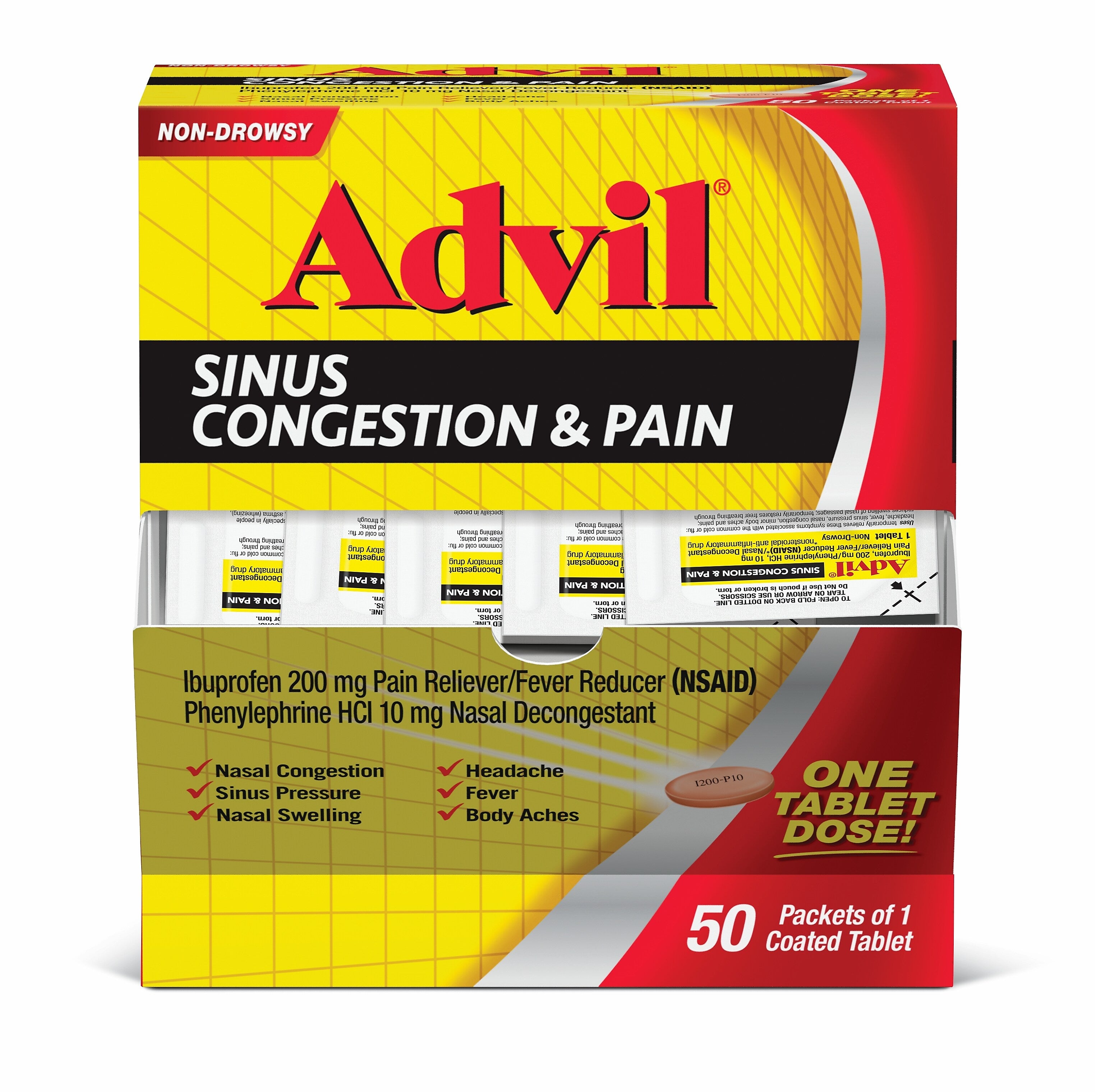 Advil® Sinus Congestion & Pain Relief, Pain & Fever Reducer, 1/Pack, 50/Box