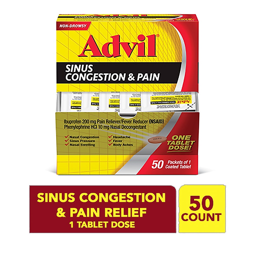 Advil® Sinus Congestion & Pain Relief, Pain & Fever Reducer, 1/Pack, 50/Box