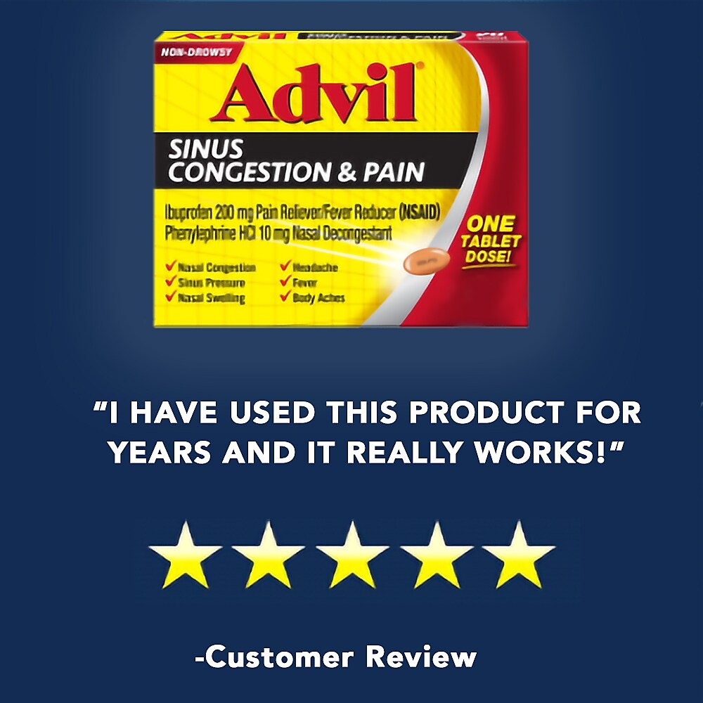 Advil® Sinus Congestion & Pain Relief, Pain & Fever Reducer, 1/Pack, 50/Box