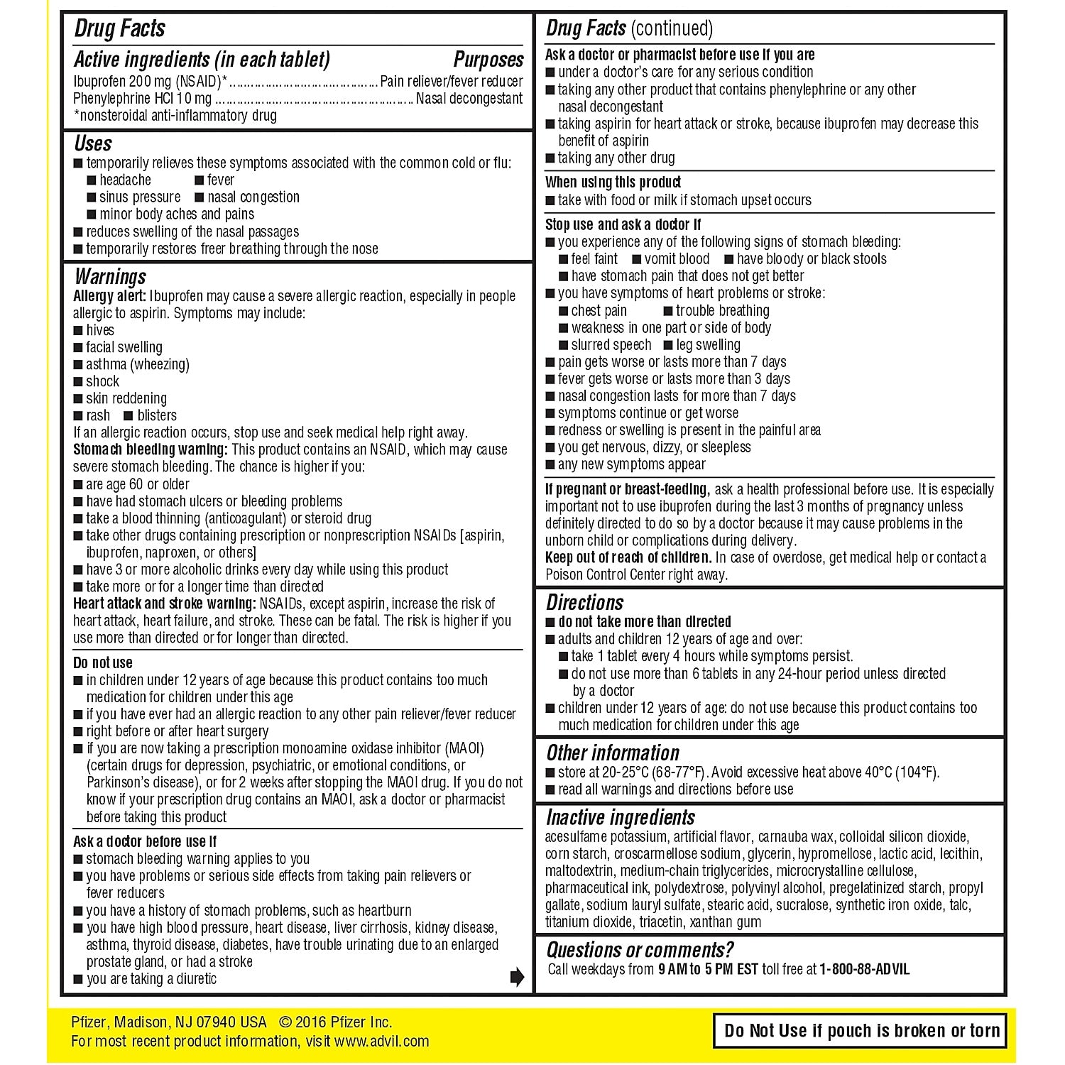 Advil® Sinus Congestion & Pain Relief, Pain & Fever Reducer, 1/Pack, 50/Box
