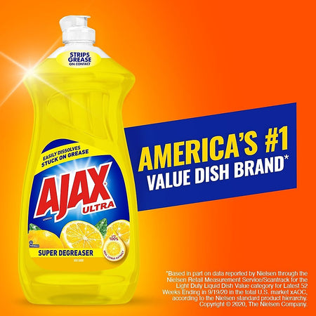 Ajax Super Degreaser Liquid Dish Soap, Lemon, 28 oz.