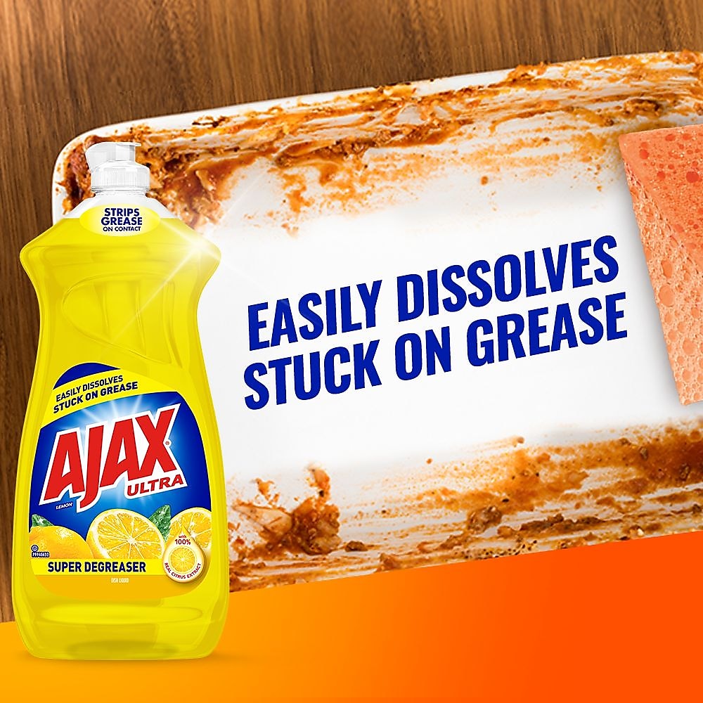 Ajax Super Degreaser Liquid Dish Soap, Lemon, 28 oz.