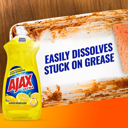 Ajax Super Degreaser Liquid Dish Soap, Lemon, 28 oz.