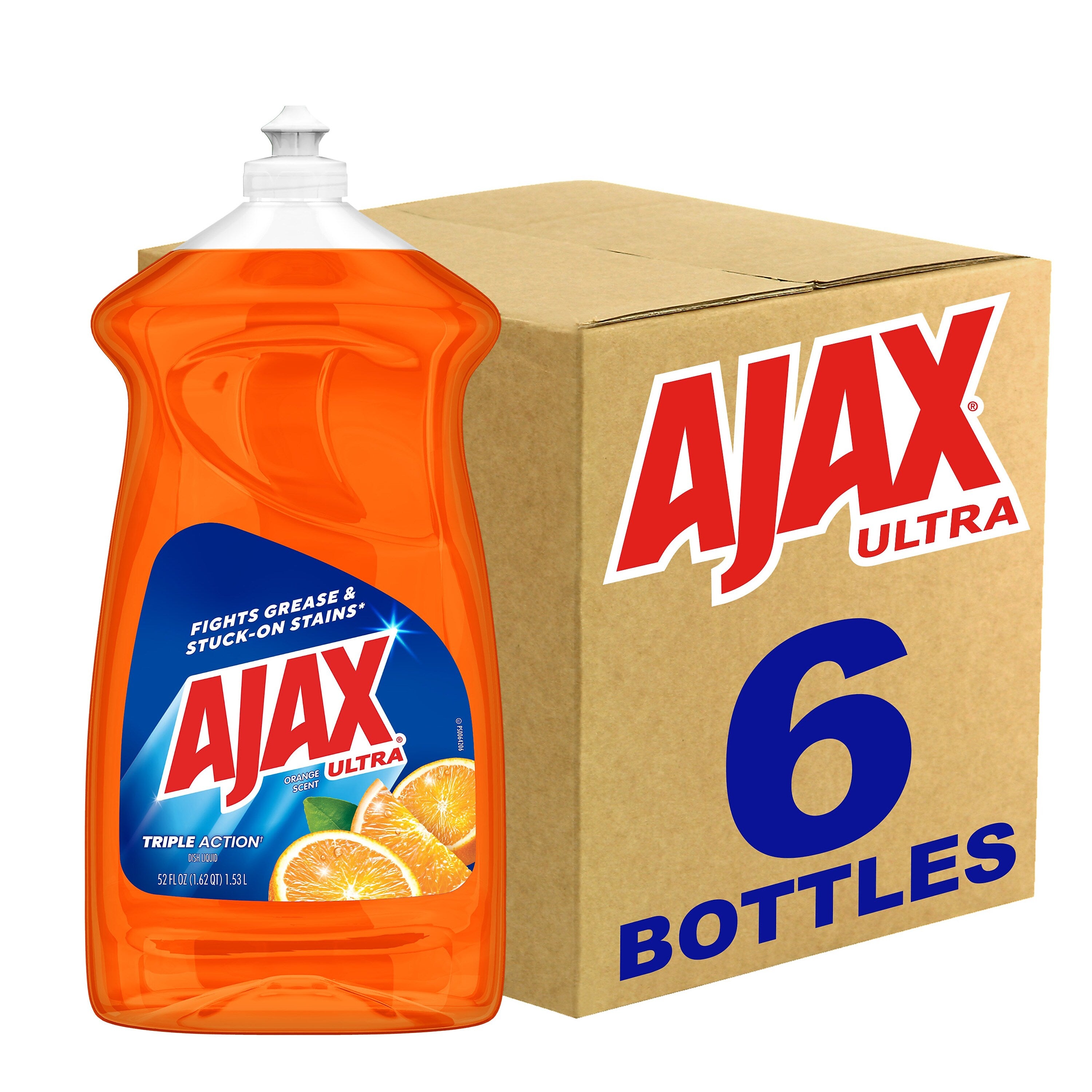 Ajax Triple Action Liquid Dish Soap, Orange, 52 oz., 6/Carton